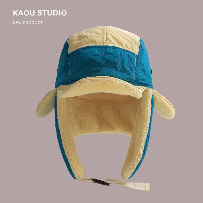 Casquettes de pilote rembourrées en velours d'hiver pour hommes et femmes