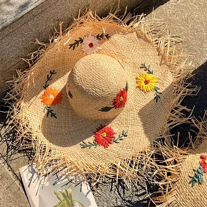 Chapeau de paille décontracté style bohème en herbe de lafite
