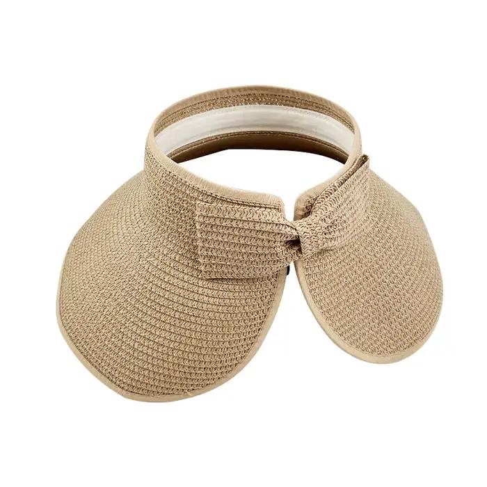 Nouveau femmes été visières chapeau pliable large grand bord nœud papillon vide haut chapeaux de paille