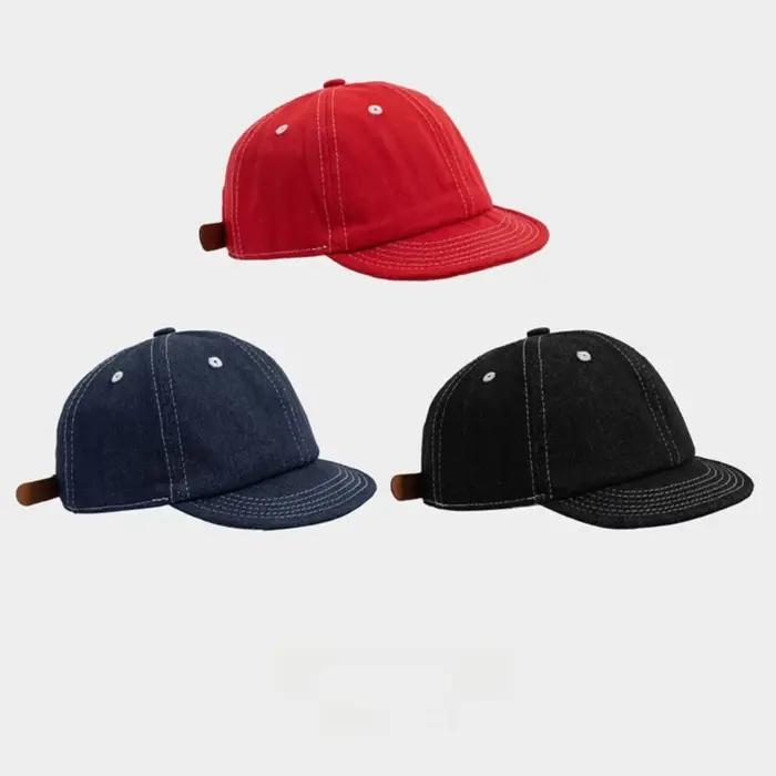 Casquette de baseball en denim vintage à bord court style hip hop camionneur respirante réglable pour homme et femme occasions décontractées printemps été