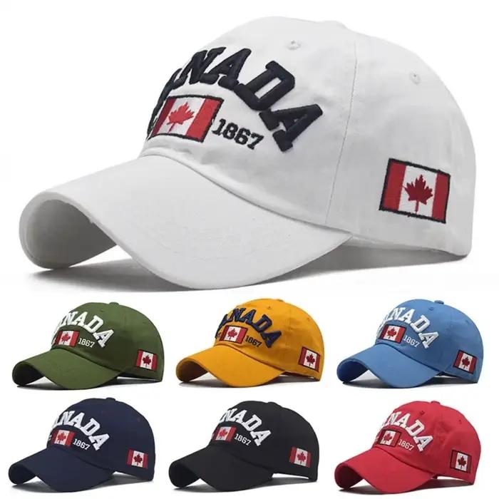 Casquette de baseball "I Love Canada" en coton et polyester avec broderie et impression de drapeau, pour homme, mode hip-hop, occasions estivales et décontractées