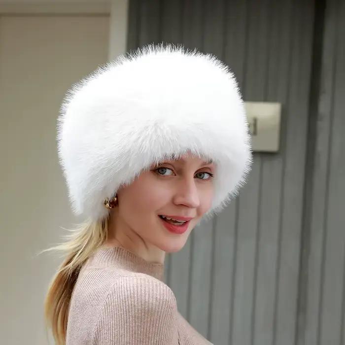 Chapeau béret de luxe en fausse fourrure pour femmes
