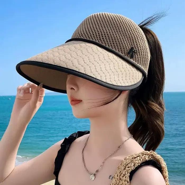 Chapeau de soleil d'été en paille avec visière large pour femmes, protection solaire, design tendance, activités extérieures, plage, randonnée, pique-nique