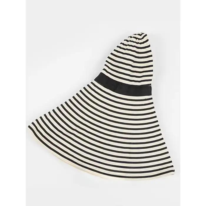 Chapeaux de pêcheur de soleil à rayures beige et blanches pour femmes, protection UV, large bord, voyage en plein air, pare-soleil, casquettes de bassin