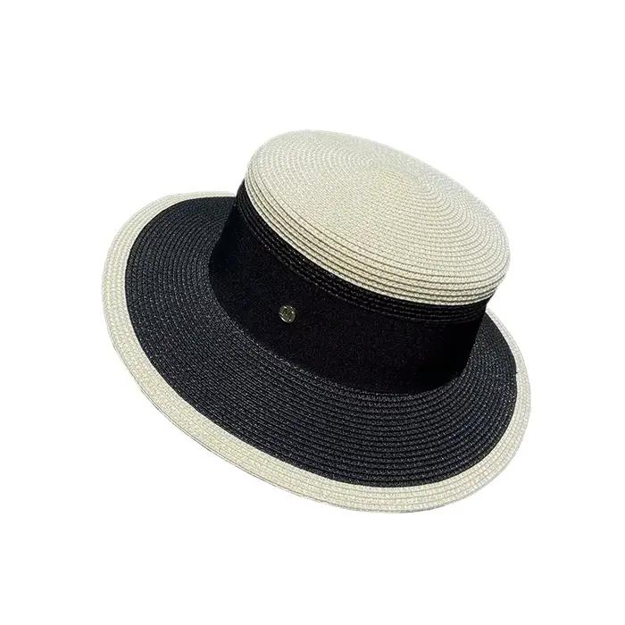 Chapeau de paille chic à dessus plat pour femmes multifonctionnel adapté aux quatre saisons occassions festives travail détente et vacances