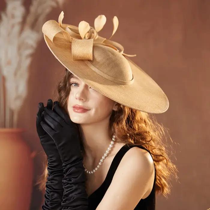 Chapeaux Fascinator à large bord pour femmes avec bandeau