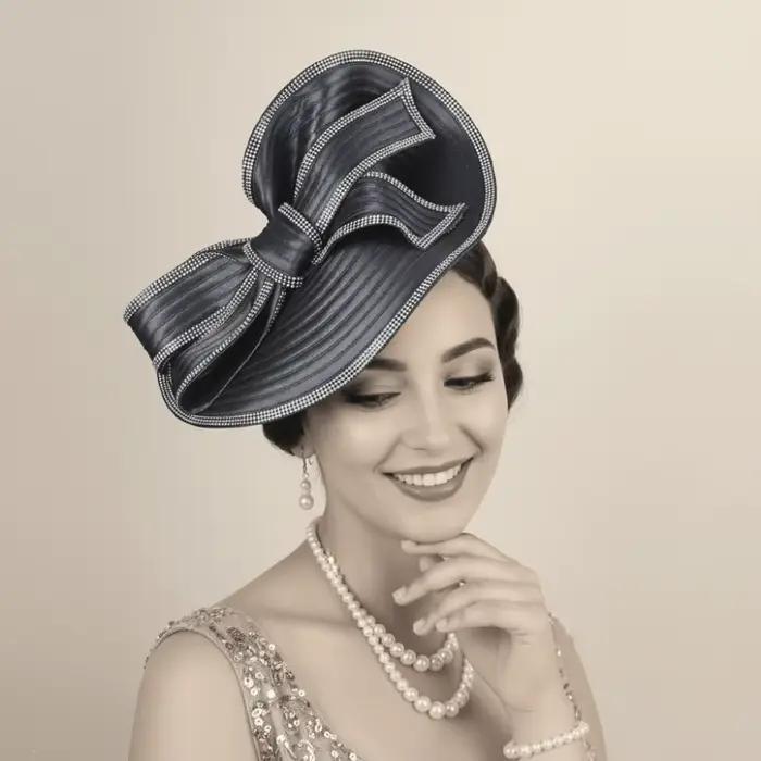 Exquise Vintage Fascinator chapeau élégant doux arc strass bandeau cheveux cerceau formel