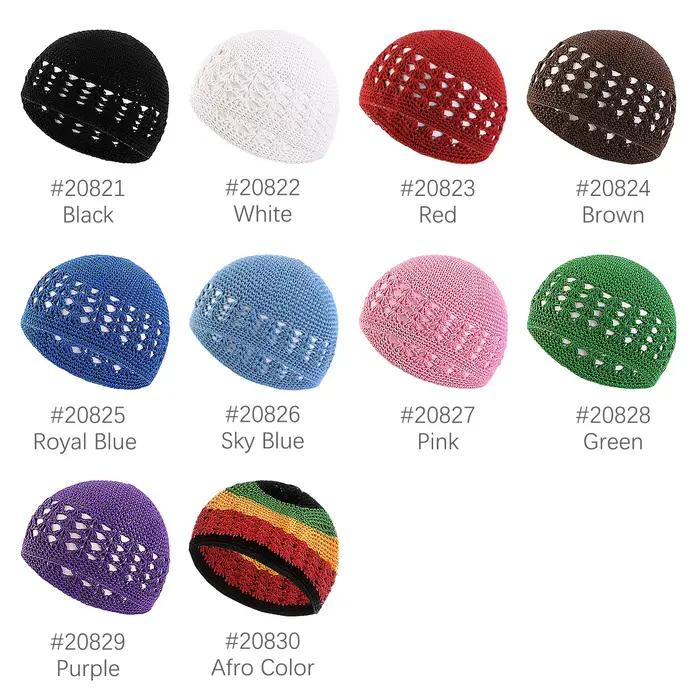 Nouveau Kufi casquette solide femmes hommes chapeaux de prière islamique islamique bonnet Kufi chapeaux Crochet à la main hiver garder au chaud accessoires