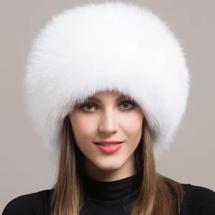 Offre spéciale 100% naturel fourrure de renard chapeau femmes casquette épaisse