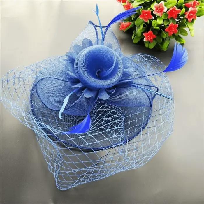 Chapeau Fascinator Style Vintage avec Plumes et Voilette