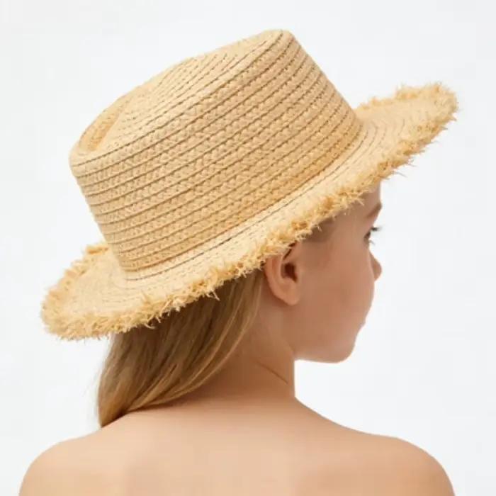 Chapeau de paille en raphia à bord large et franges pour enfants