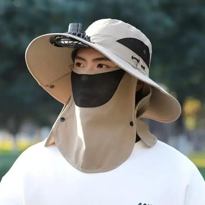 Chapeau de pêcheur rafraîchissant 2025 avec ventilateur USB et large bord - Protection solaire UPF50+