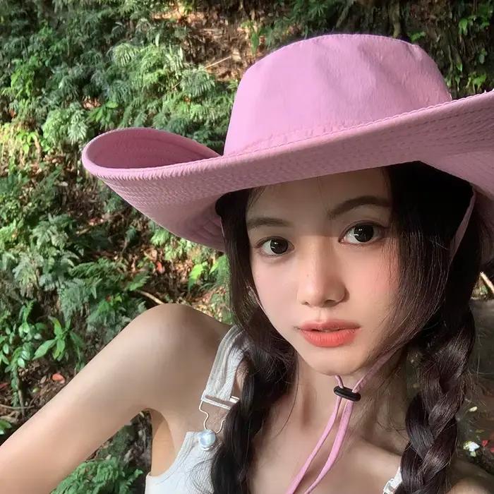 Chapeaux de soleil roses Style doux été Cowboy