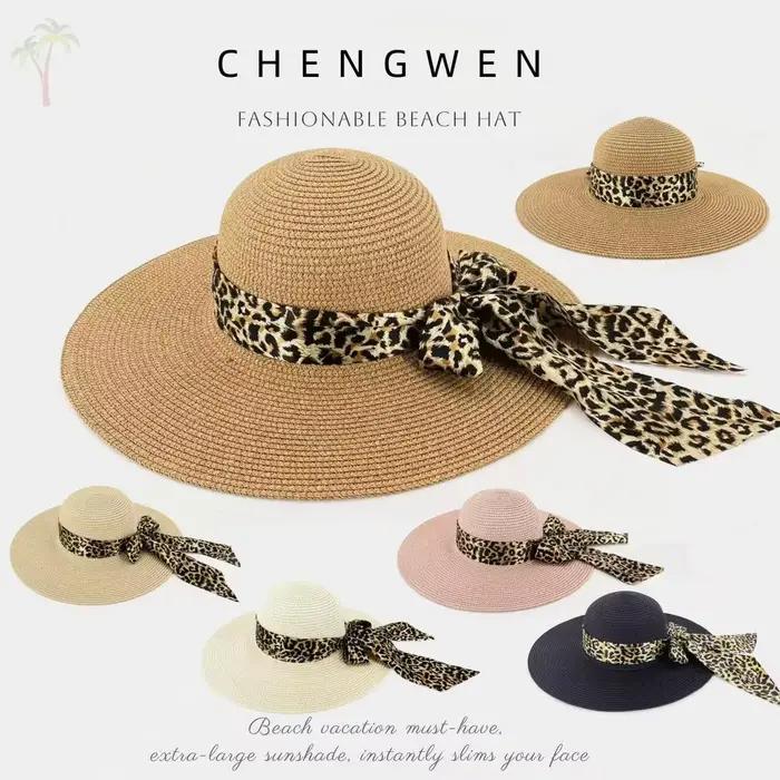 Chapeau de paille à imprimé léopard pour femme
