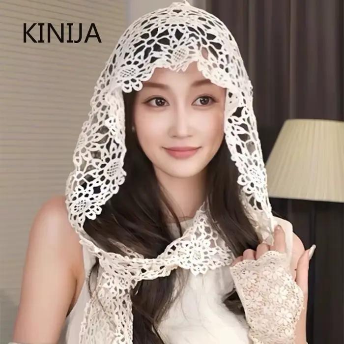 Japonais dentelle évider tricoté chapeau femmes ethnique Sle voyage photoaphy visage minceur aérien casquette foulard
