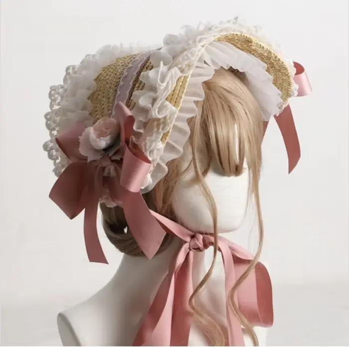 Bonnet Lolita fait à la main multicolore