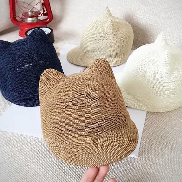 Chapeau de paille avec oreilles de chat pour enfants