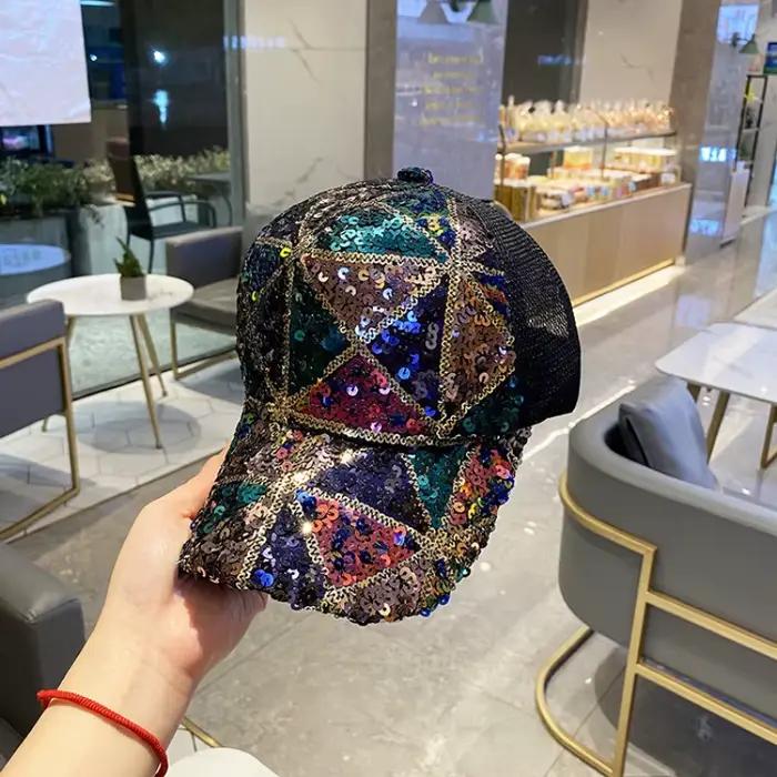 Casquette de baseball en maille respirante à paillettes colorées pour hommes et femmes de voyage