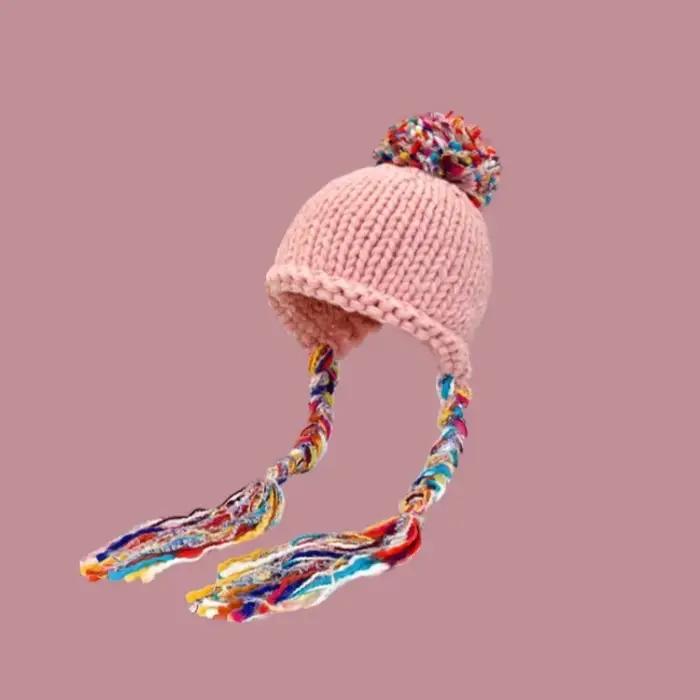 Chapeau tressé torsadé à pompon coloré pour hommes et femmes