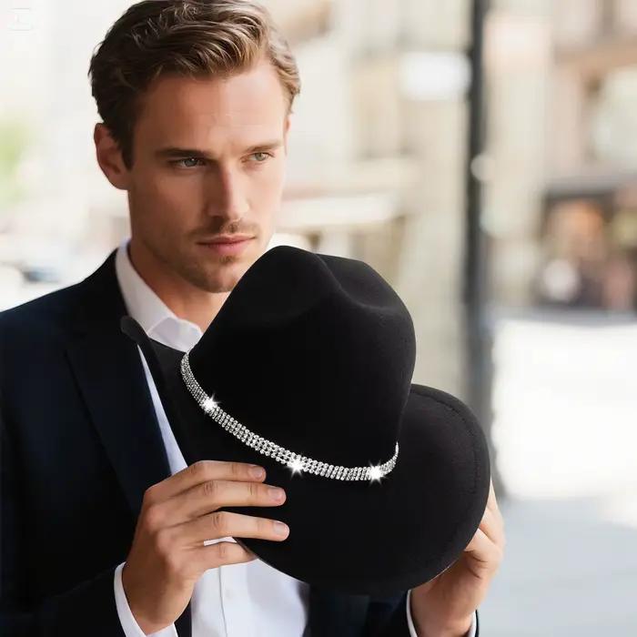 Chapeau de cowboy occidental avec ceinture à boucle en strass scintillants unisexe pour hommes et femmes adapté aux quatre saisons et aux occasions décontractées comme les festivals de musique et les enterrements de vie de jeune fille