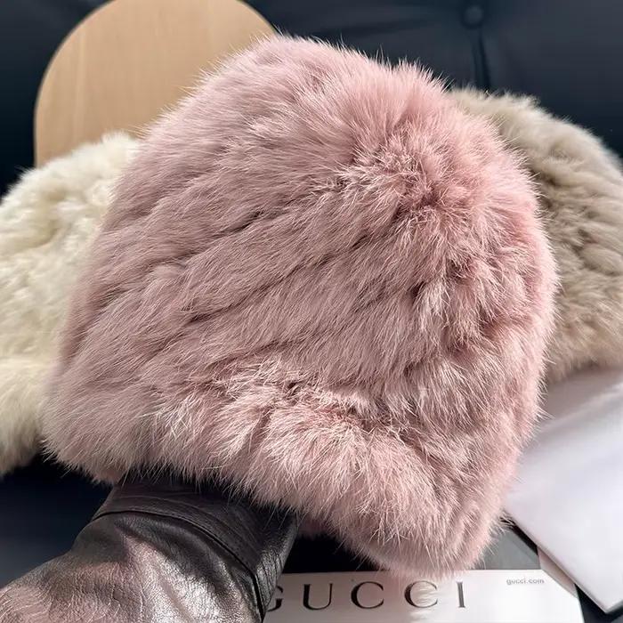 Chapeau de fourrure de lapin hiver YEAE style afro-americain protection des oreilles chaleur résistance aux froids tricoté pour femmes occassions exterieures