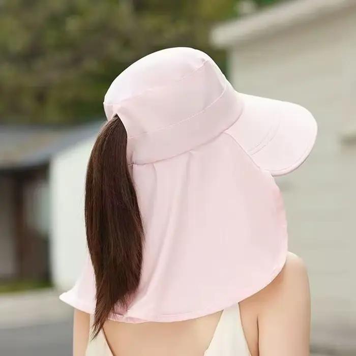 ❃ Chapeau de pêcheur à large bord pliable anti-UV avec masque facial intégré réglable