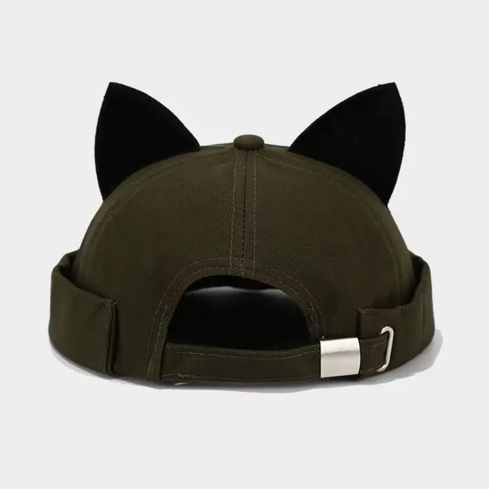 Casquette Docker Melon Hip Hop à Oreilles de Chat Imprimé Léopard