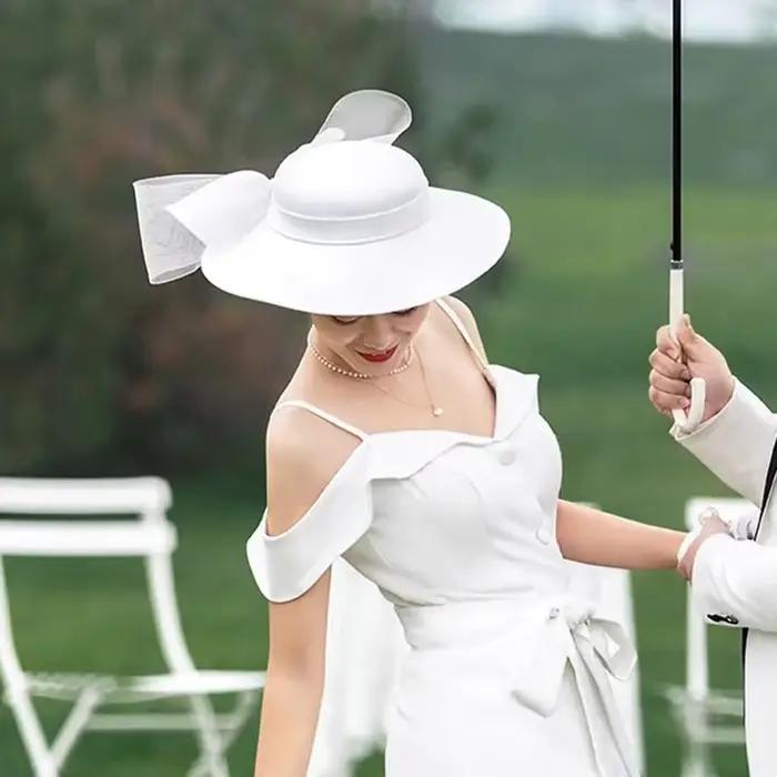Chapeau haut de forme en Satin avec nœud papillon français pour femmes