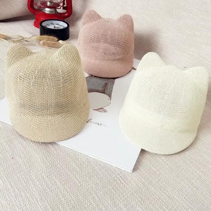 Chapeau de paille souple avec oreilles mignonnes pour bébé