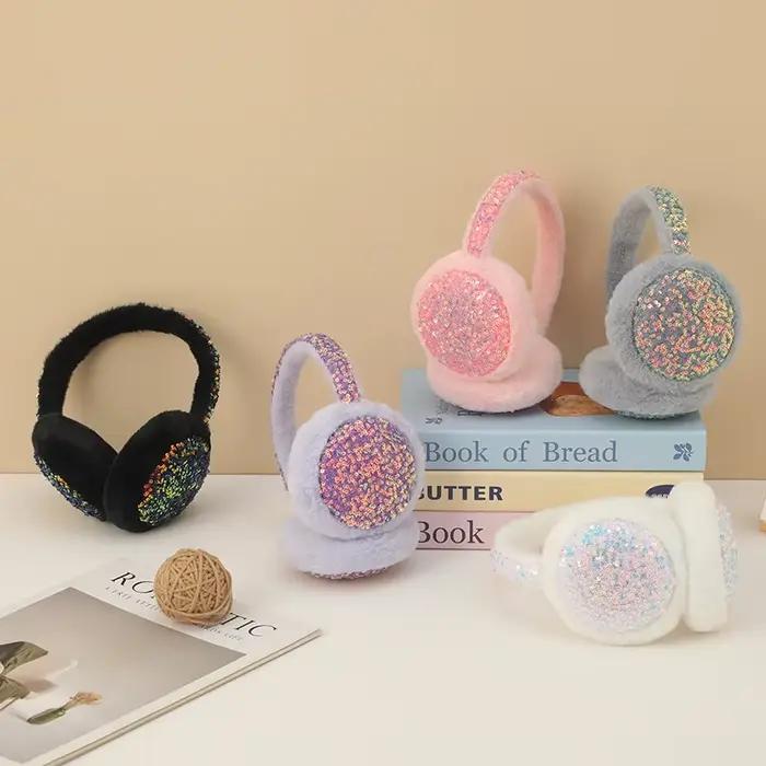 Cache-oreilles pour femmes coréen paillettes Dopamine Kawaii Verstaile peluche hiver velours coupe-vent pliable