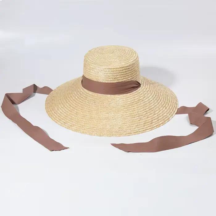 Chapeau de paille à large bord pour femmes protection solaire plage bord large mentonnière ajustement confortable printemps été