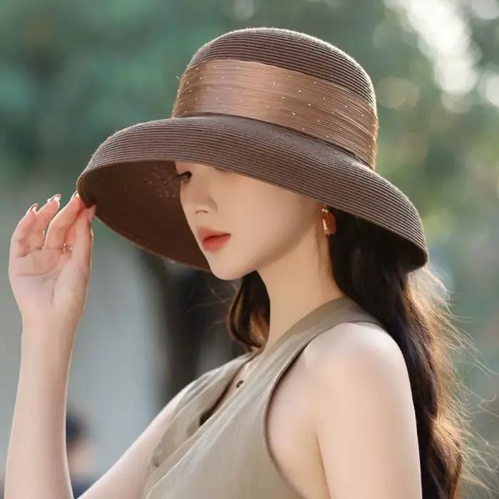 Chapeau de soleil décontracté en polyester style bohème à pois pour femmes occasions extérieures toutes saisons adaptées à la plupart des formes de visages