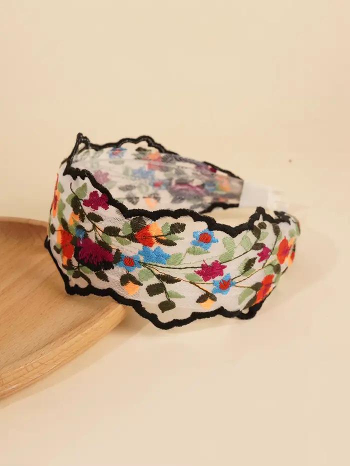 Bandeaux brodés de fleurs ondulées style bohème pour femmes et filles