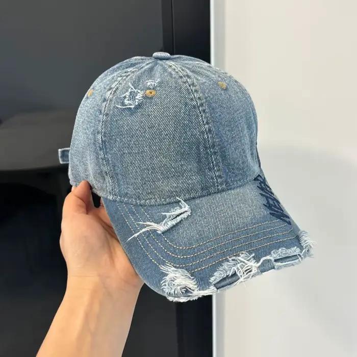 Casquette de baseball vintage pour femme en denim délavé