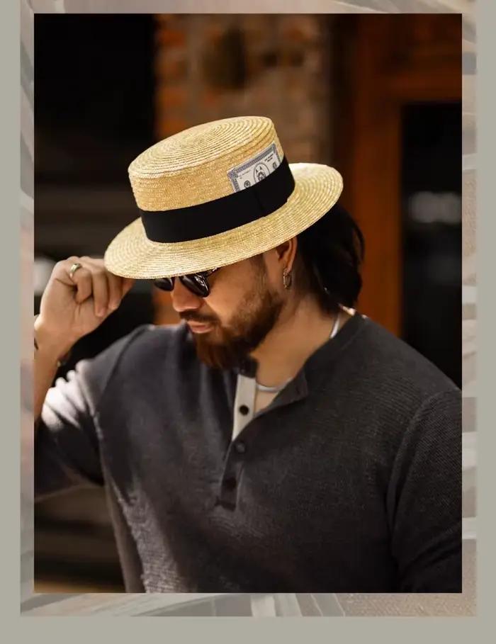 Chapeau Boater Classique en Paille Naturelle pour Hommes et Femmes