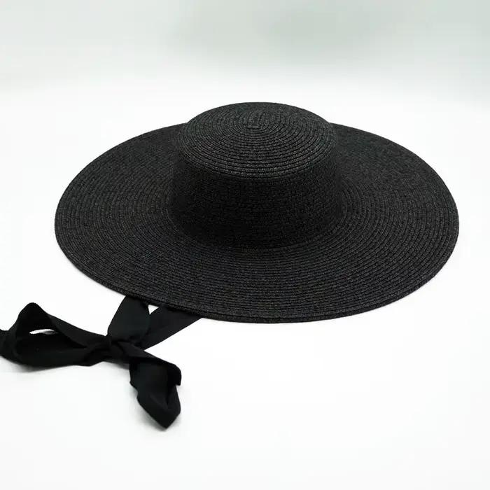 Chapeau de paille noir INS haut de forme pour femmes grande protection solaire plage été occassions spéciales