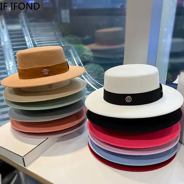 Fedora chapeaux pour femmes haut plat mode élégant melon robe casquettes Panama église mariage ruban bande chapeau