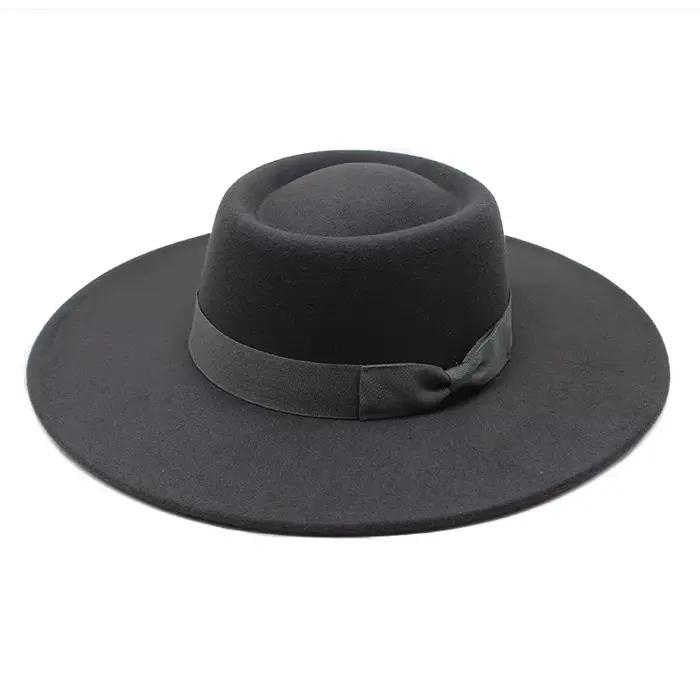 Fedora Bow chapeau à large bord église Derby plat