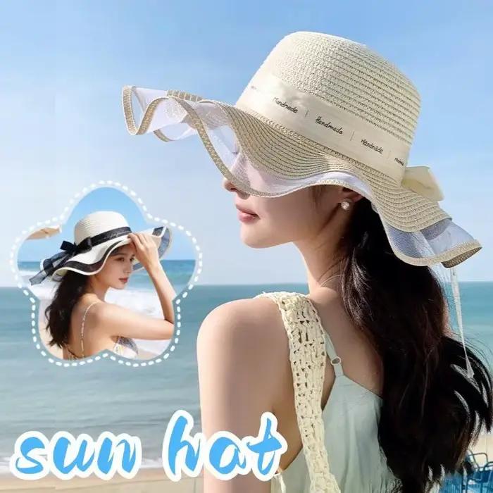 ❃ Chapeau de paille à bord plat tendance pour filles