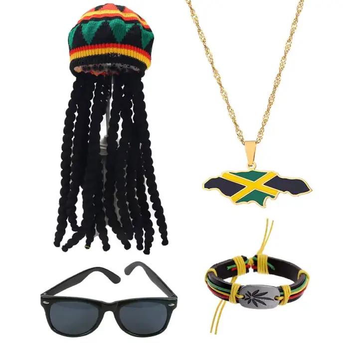 Tigerdoe Rasta Hat with Long Black Lock Set of 3-Reggae Hat Glamatchs Sunglasses-Jamaican Clothing Accessrespiration