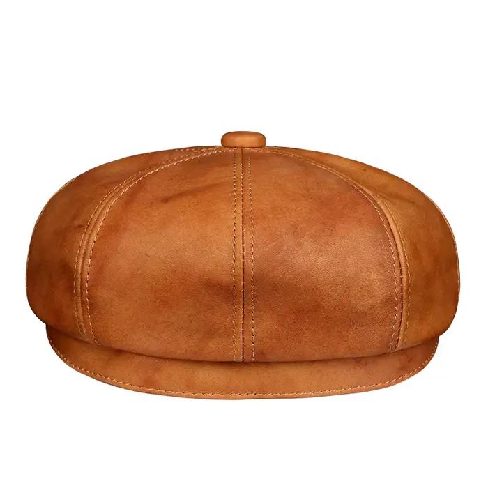 Chapeau octogonal en cuir de vachette rétro britannique pour hommes