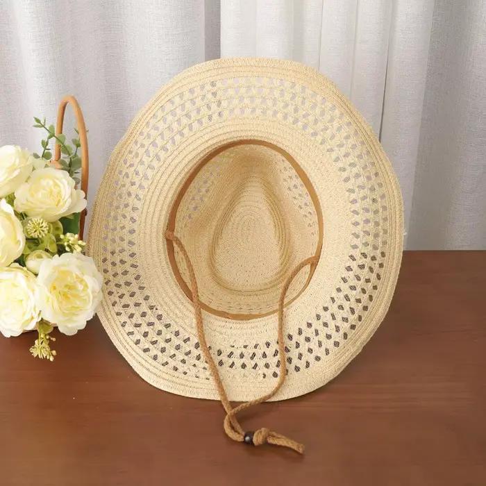 Chapeau de paille en denim tressé ajouré style bohème