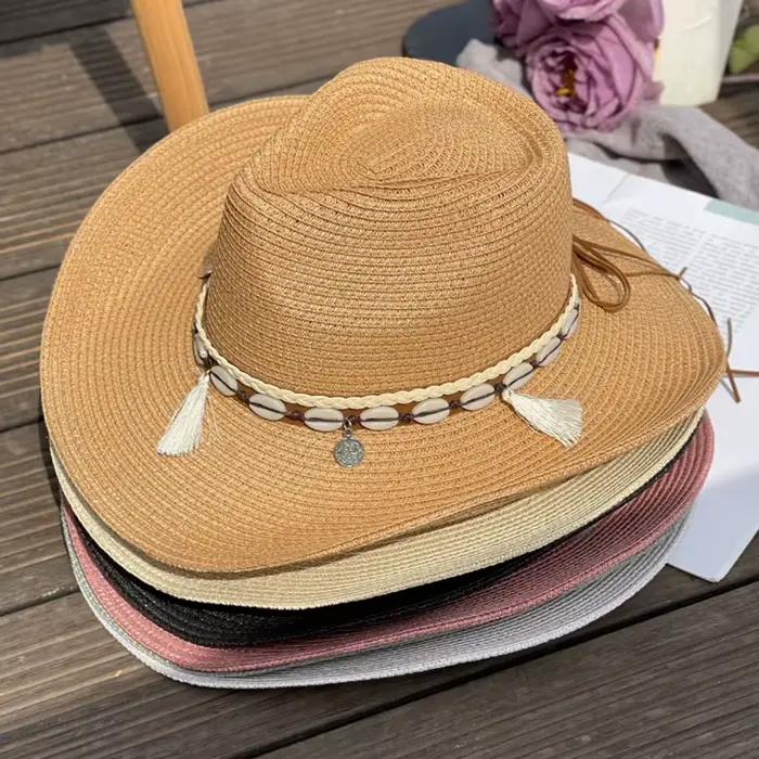 Chapeau de cowboy western à franges coquillage pour hommes et femmes