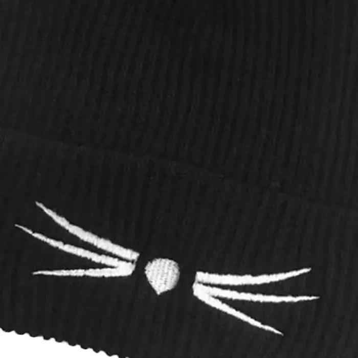 Chapeau d'hiver chaud pour femmes laine tricoté oreilles de chat Faux vison chapeaux Skullies fourrure pompon