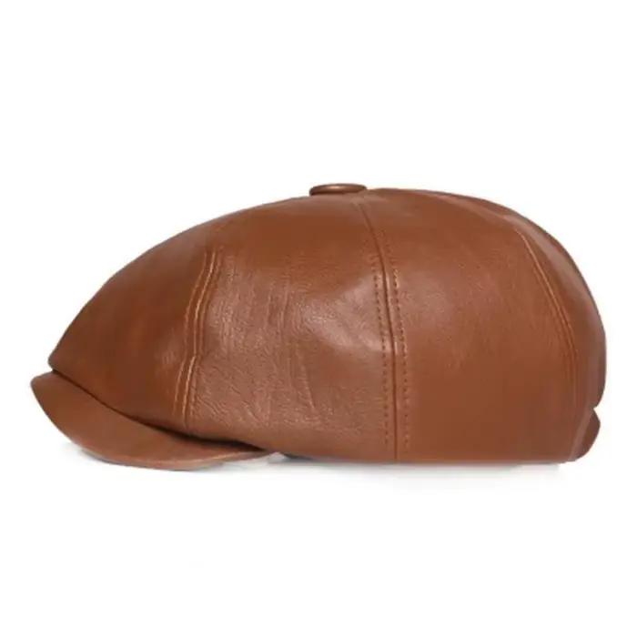 1 PC Retro Octagonal Chapeau en Cuir Autumn Men's Beret Elegant Fashion Cap Caps Pour Hommes Femmes