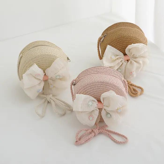 Chapeau de paille pour enfants filles avec sac