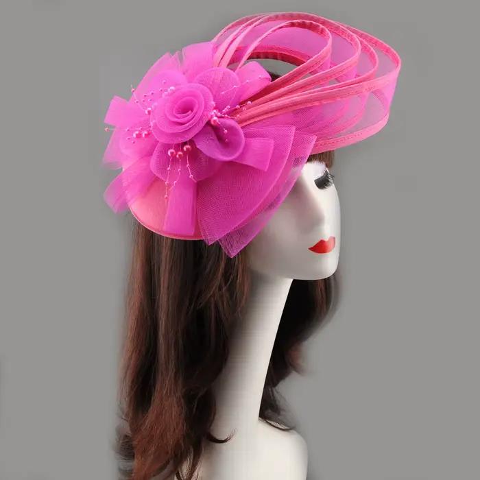 Nouveau design 2026 – Chapeau fascinateur en maille et gaze avec fleur