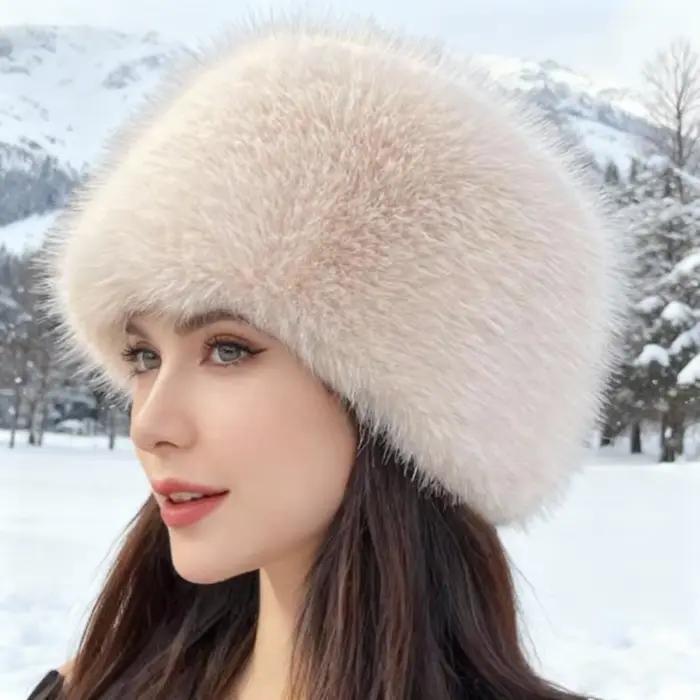 Chaud en plein air fille cache-oreilles femmes chapeaux d'hiver fausse fourrure bandeau moelleux russe casquettes