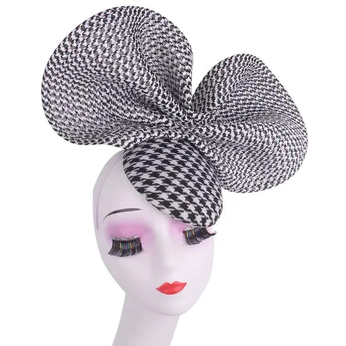 Chapeau Fascinateur Pied-de-Poule Noir pour Femme