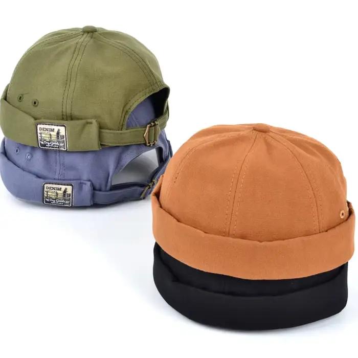Bocca Vintage Docker casquette sans bords chapeau Skullcap rétro coton réglable couleur unie été automne printemps Hip Hop mode